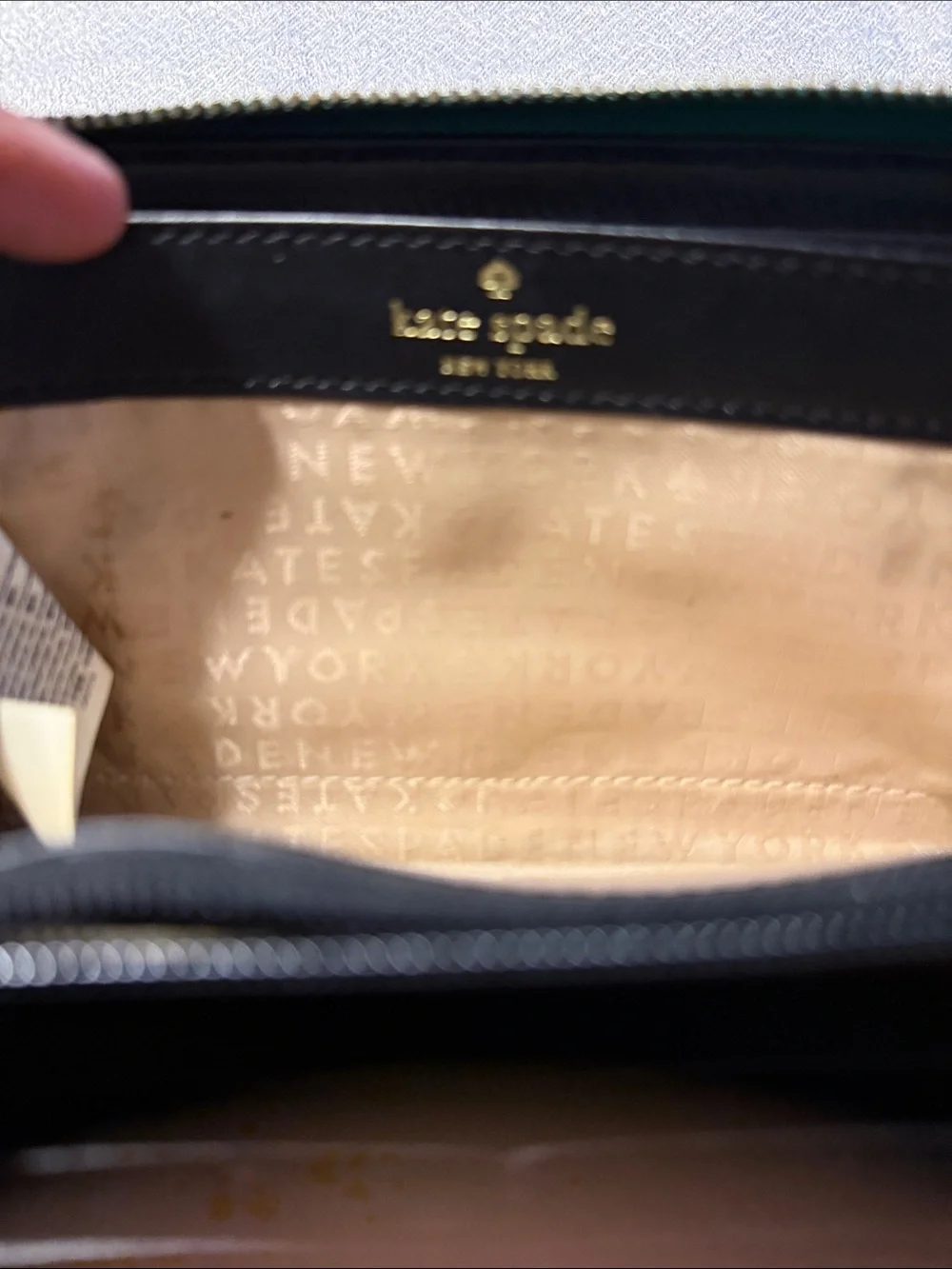 kate spade Green Patent Dot Zip Phone Wallet with Gold Plate